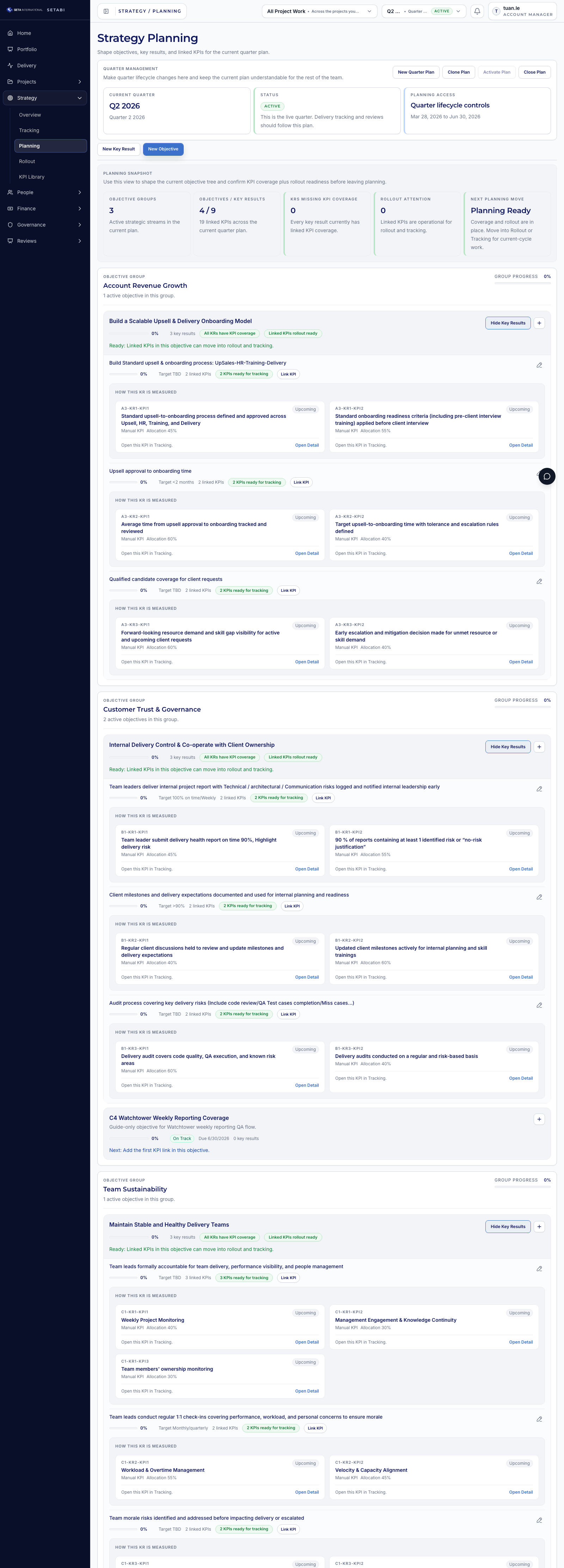 Confirm the new objective in Planning