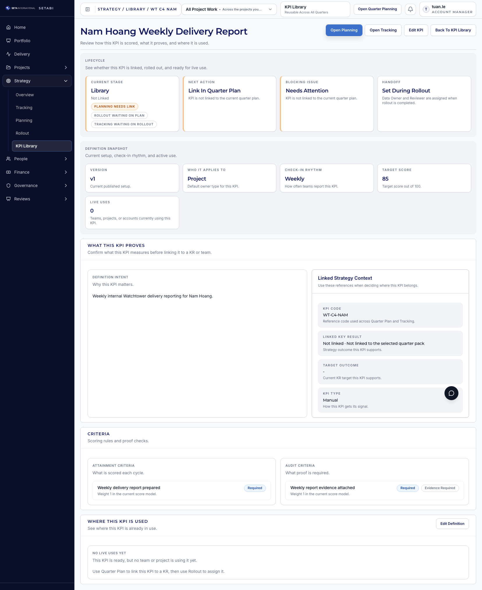 Review the Nam KPI detail page
