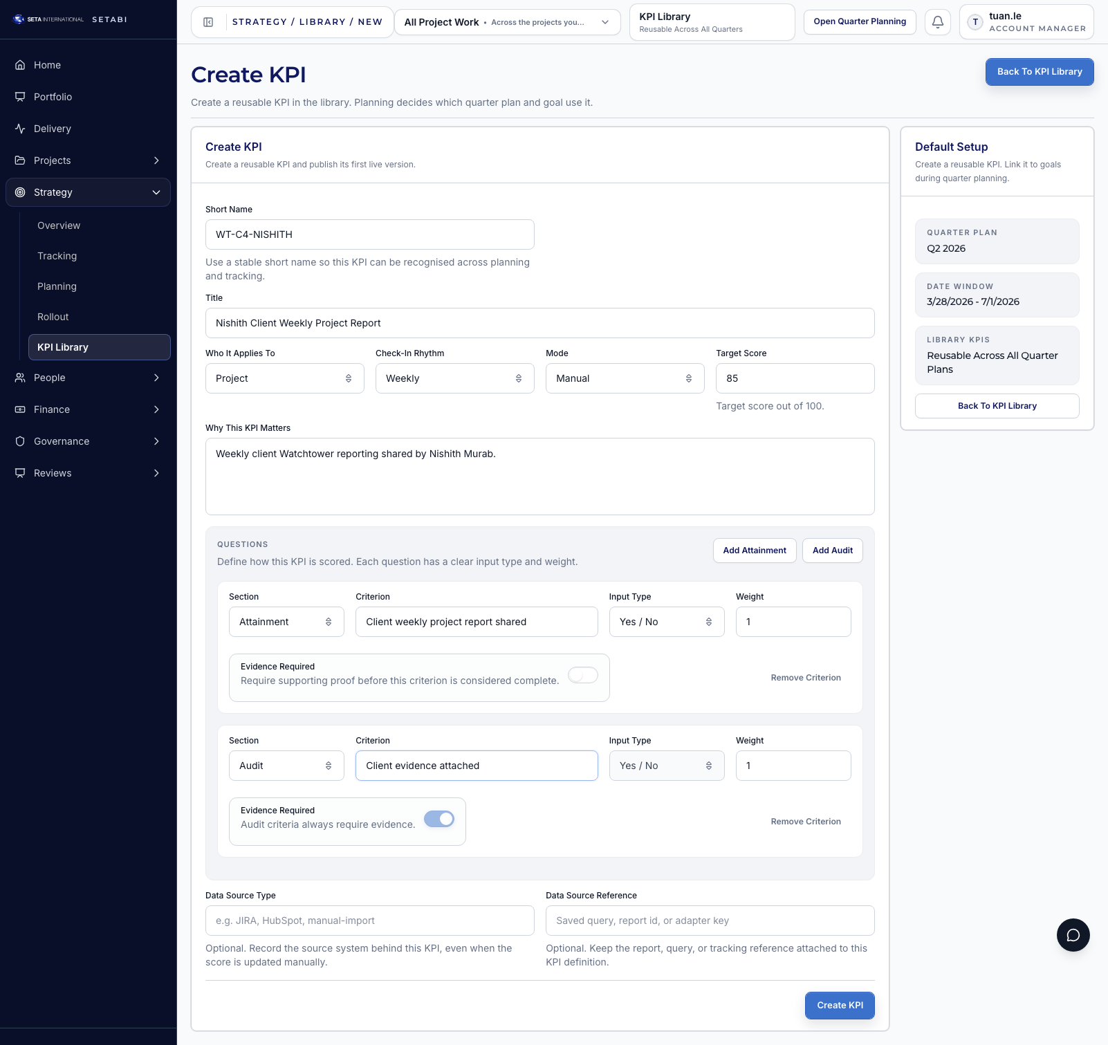 Create the Nishith client weekly KPI