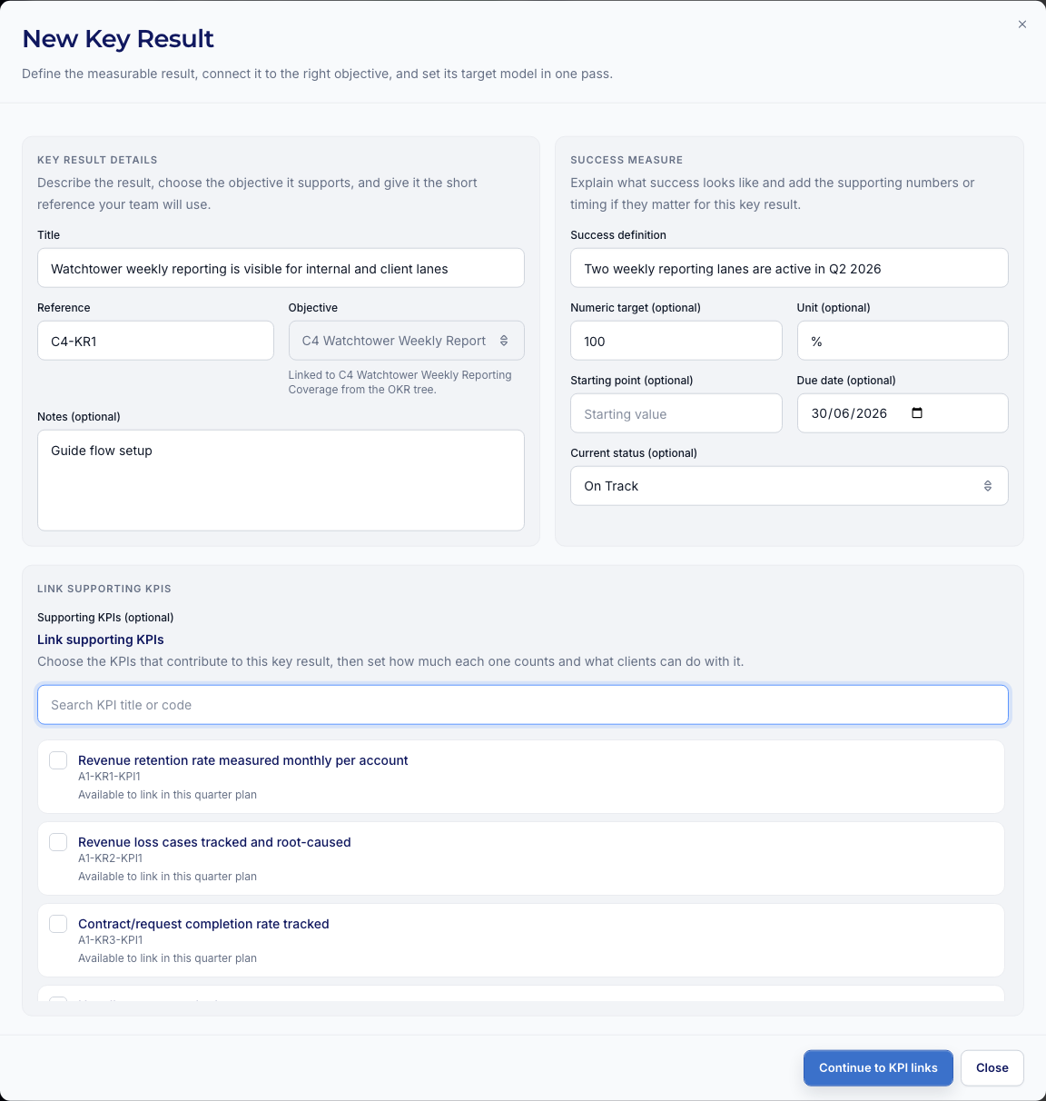 KR step 1: select the two supporting KPIs
