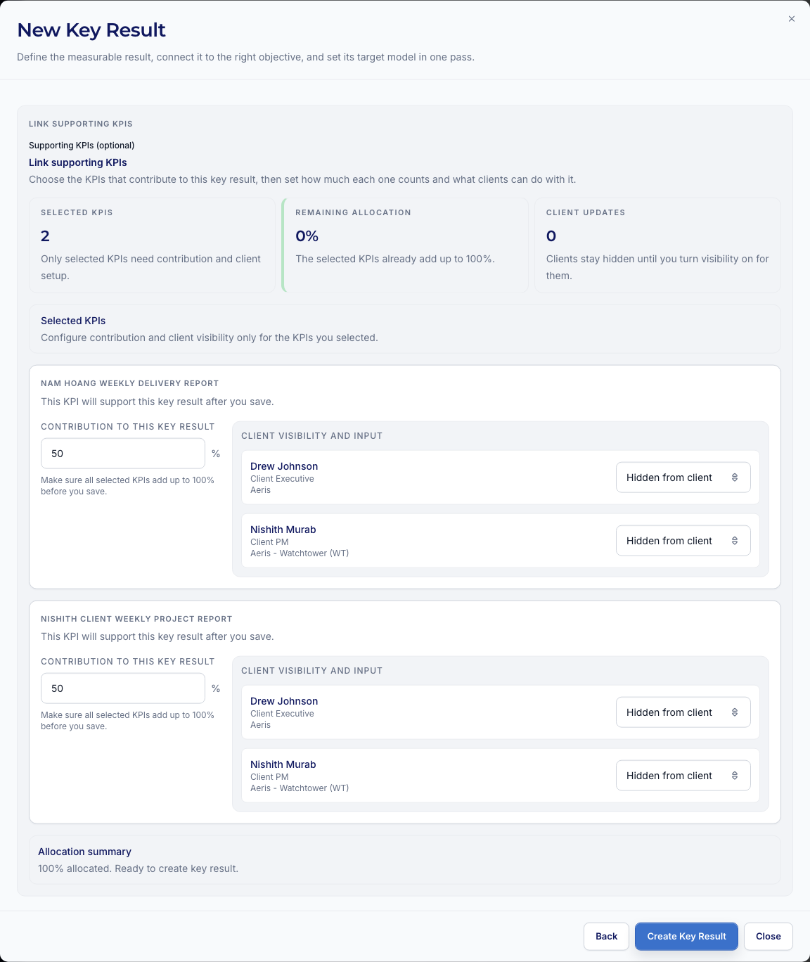 KR step 2: open KPI link configuration