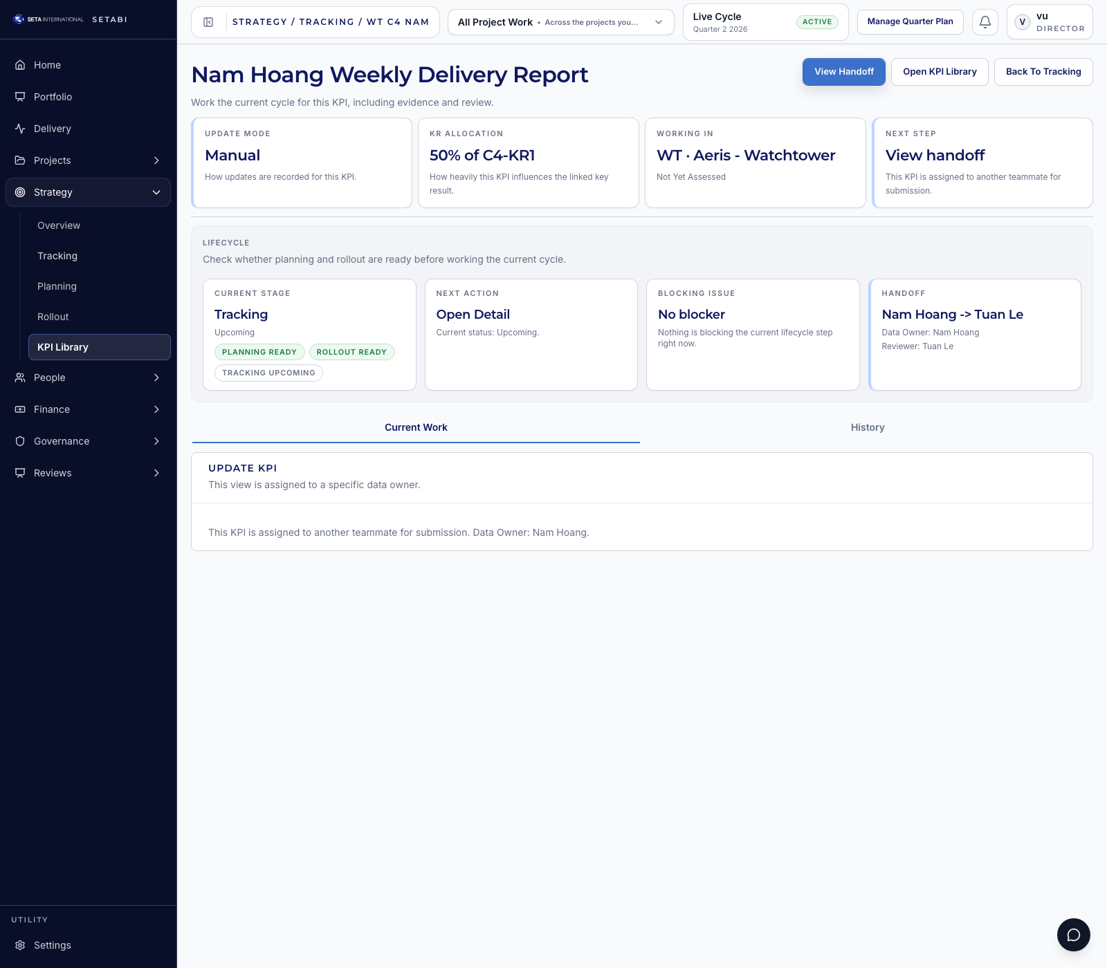 Land on the Nam tracking detail after rollout