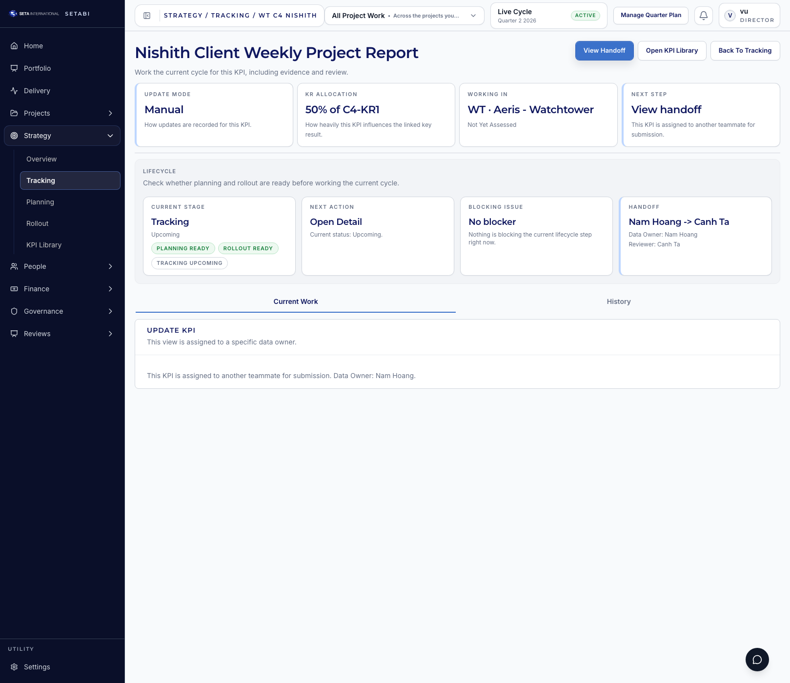 Land on the Nishith tracking detail after rollout