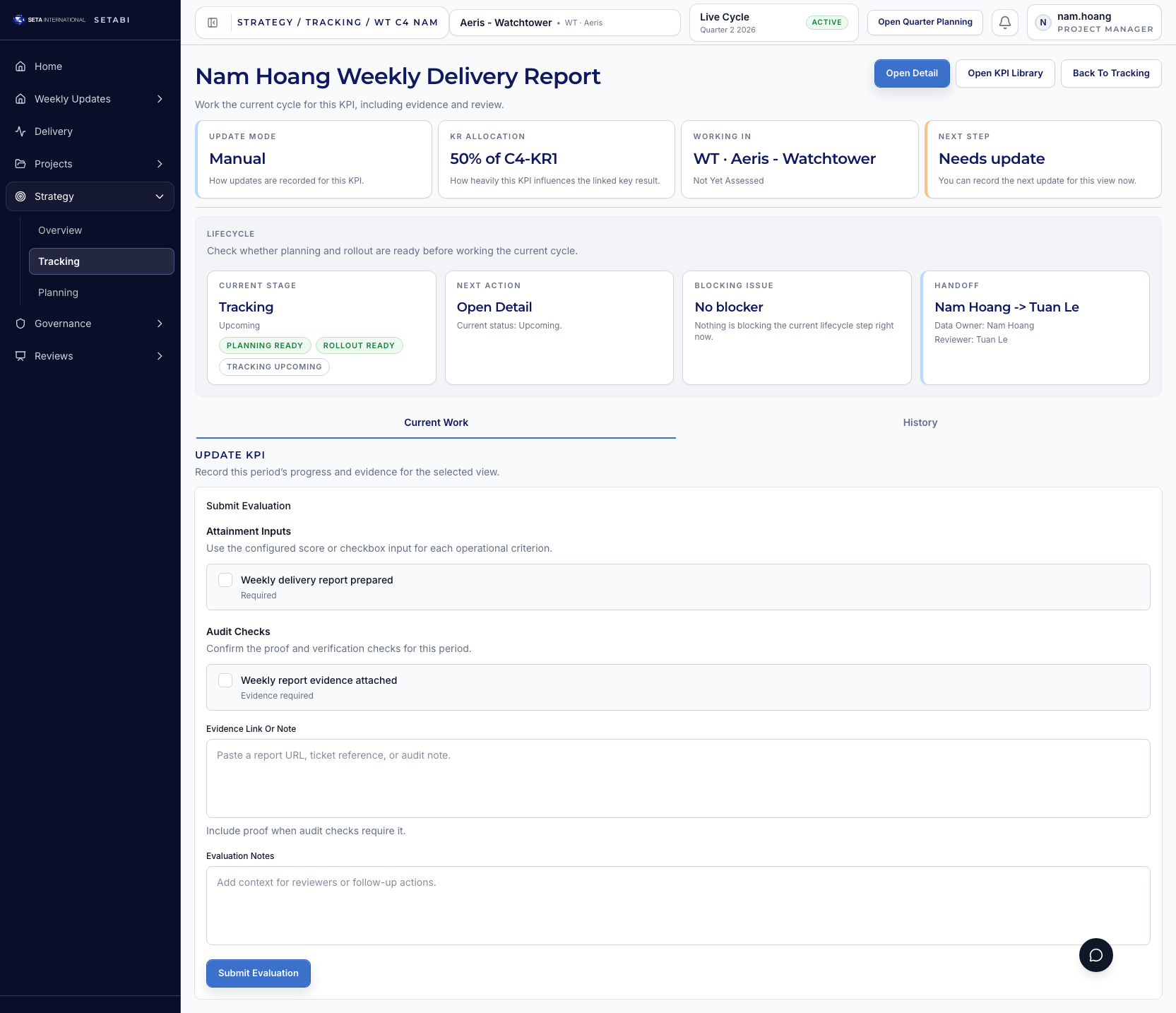 Open the Nam tracking page